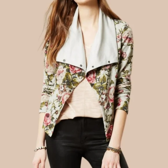 Anthropologie Saturday Sunday Rose's Rule floral moto jacket snap closure L.g. - Picture 7 of 10